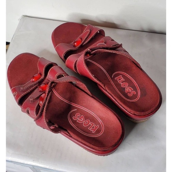 KLOGS RED w jewels accent‎ 7M slippers leather. Boho. Comfy. Granny Vibe #0423 - Picture 3 of 8